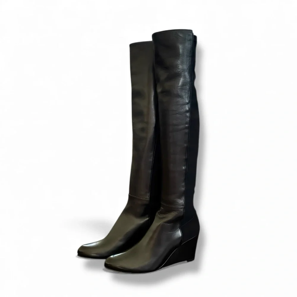 🆕💞Stuart Weitzman Over-The-Knee 5050 Demi-Wedge Black Boots • 6.5 US • NIB